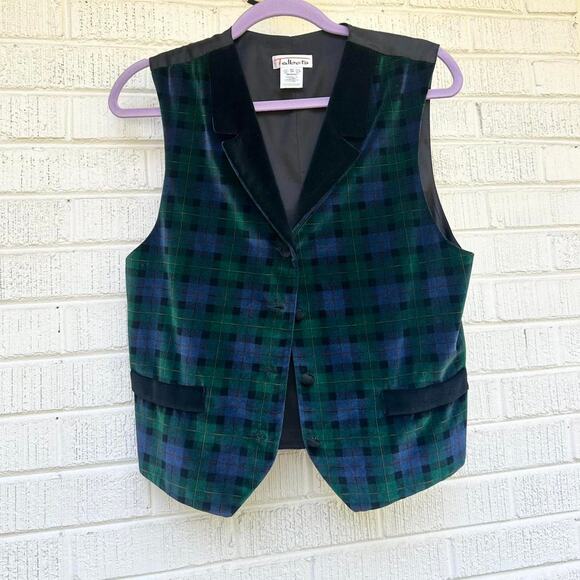 Talbot Vintage 90's Plaid Velvet Navy Green Vest - Picture 1 of 3